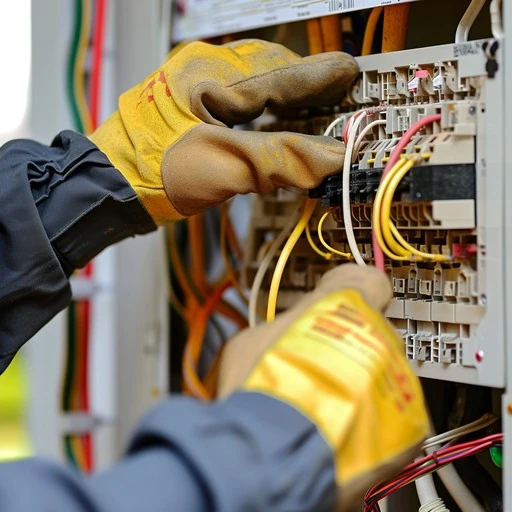 Electrician working on an electrical distribution board